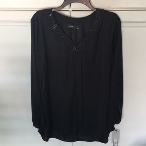V-neck Stones Black Top long sleeves size L